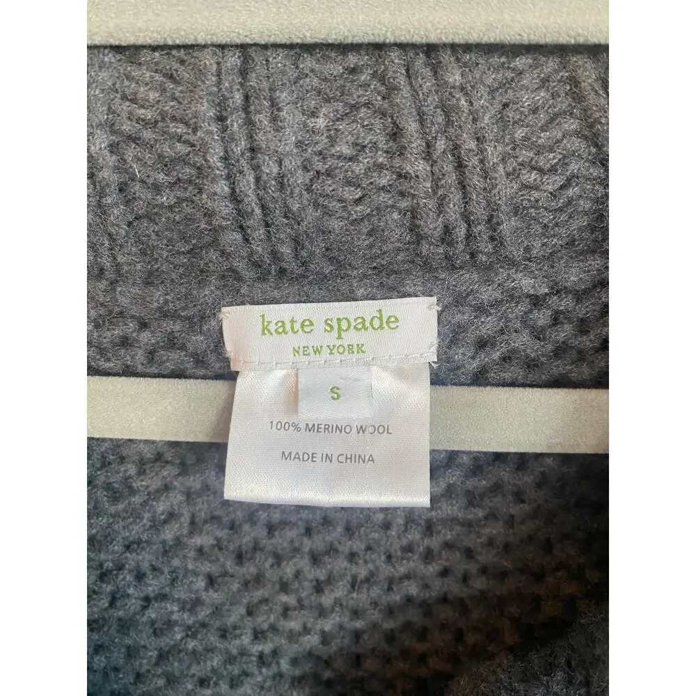 Kate Spade 100% Merino Wool Knit Button-Up Dark Gray Cardigan-Size S